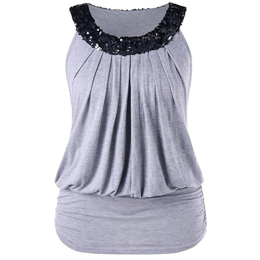 iHENGH Damen Tank Top, Frauen Casual Plus Size Ärmellose Pailletten Glitzernde O-Neck Weste Tops T-Shirt