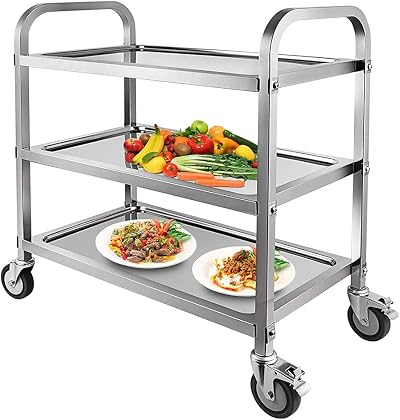 Nisorpa 3 Tier Stainless Steel Catering Trolley 750x400x835MM with Locking