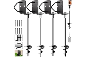 PAMOFUPER Ground Anchors Screw in 14" Set of 4 Trampoline Stakes Heavy Duty Mobile Home Shed Anchors - Storage Shed Anchor Kit - Playset Swing Anchors - Stakes for Fence,Carport,Garden (Black, 4 x 14in)