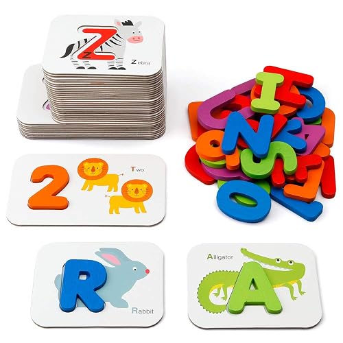 Coogam Numbers and Alphabets Flash Cards Set - ABC Wooden Letters and ...