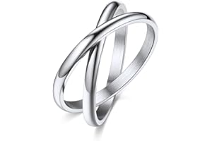 Bestyle Interlocking Band Rings for Women Girls, Stainless Steel Stacking Cross Rings in Silver/Gold/Rose Gold/Black Tone, Minimalist Promise Ring for Love/Engagement/Wedding, Size 4-12