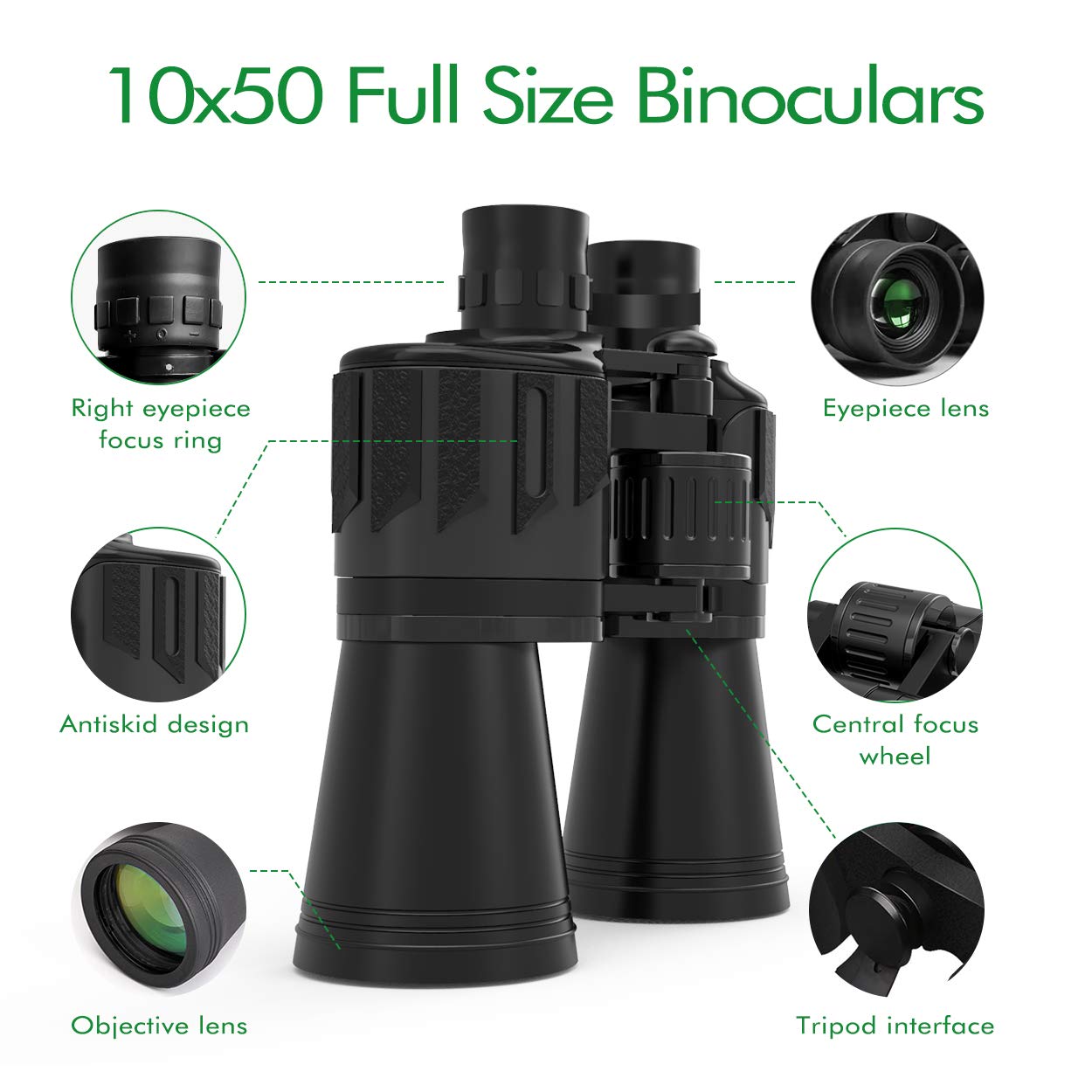Binoculars for Adults, Sinohrd 10x50 Compact Powerful HD Binoculars for Bird Watching,Traveling,Hunting,Concerts,Sightseeing Telescope with Strap Carrying Bag & Phone Mount