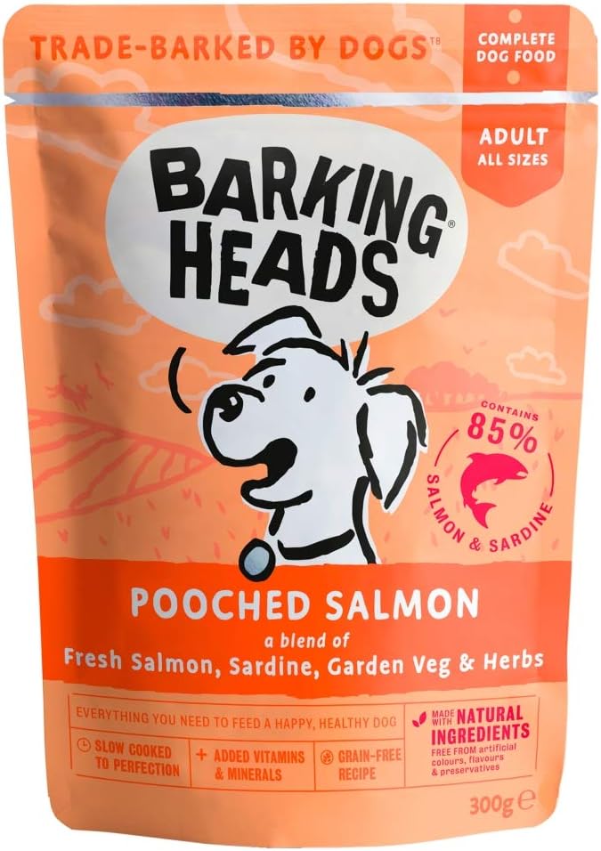 Barking Heads Wet Dog Food - Pooched Salmon - Salmon & Sardine - No Artificial Flavours - Grain-Free Recipe (10 x 300 g)