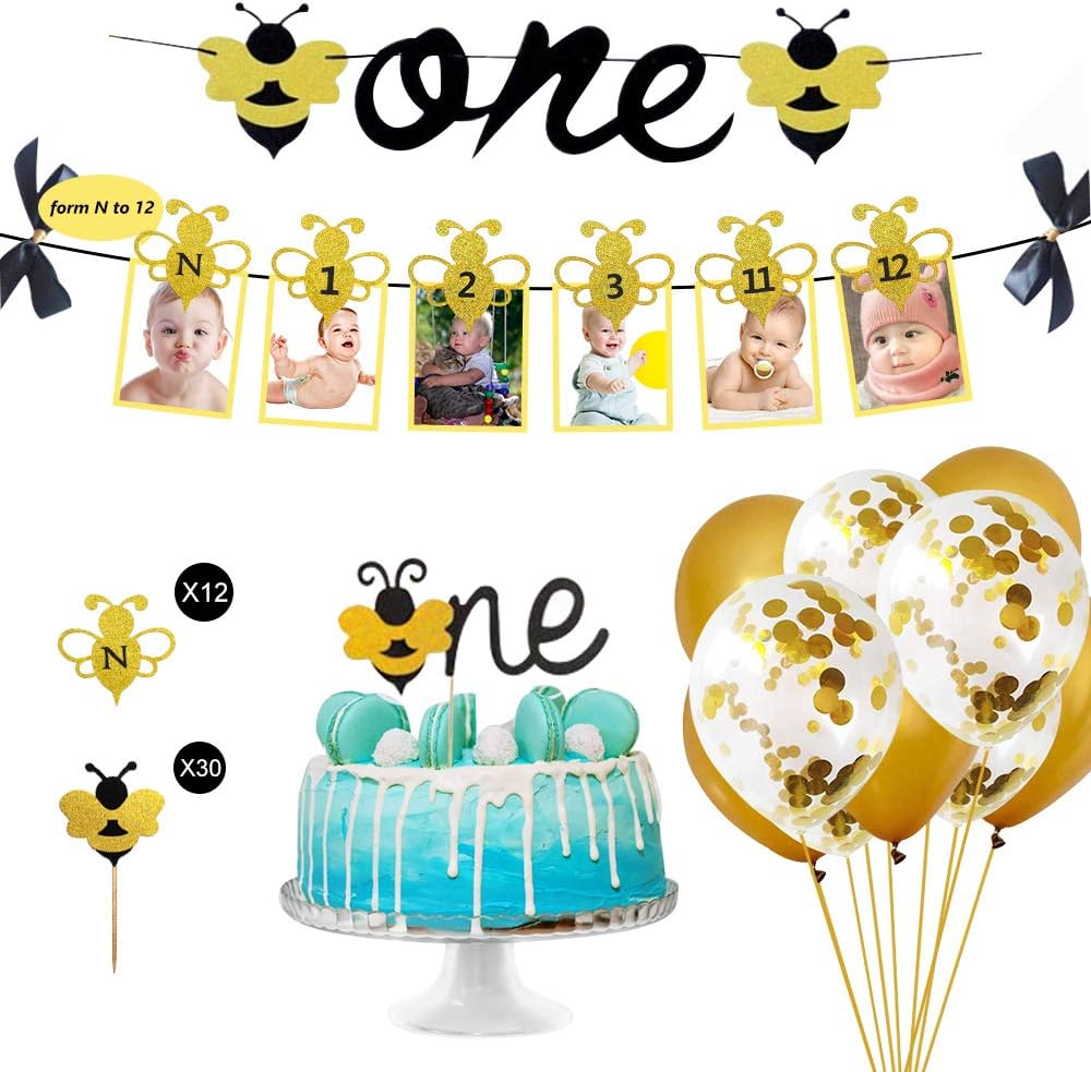 Amazon Com 65pcs Bumble Bee First Birthday Decorations Kits Baby