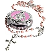 CEPRICO Catholic Pearl Cross Rosary Necklace — 6mm Glass Beads & 8 Mm Our Father Beads w/Caps, Miraculous Jewelry Box – Perfect Religious Gift for Women, Men — Ideal for Baptism, Prayer, Devotion