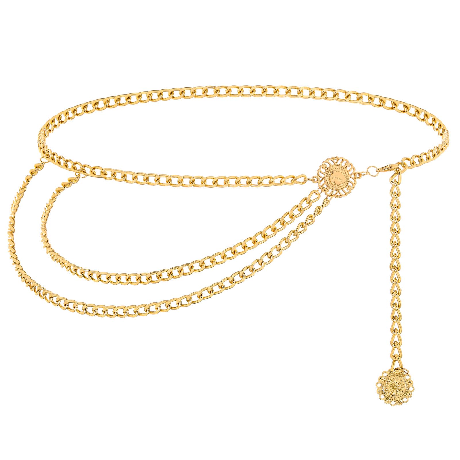 Bohend Punk Circle Waist Chain Gold Metallic Pants Chain Fashion Jeans Body Chain Skirt Accessories For Women And Girls