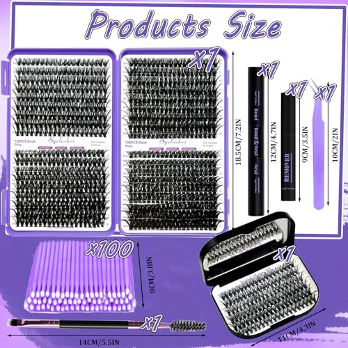 DNSGOOR DIY Eyelash Extension Kit 840 Lash Cluster Mirror Eyelash Box,Eyelash Gluing and Sealing,Eyelash Removal,Tweezer Brush Mini Applicator