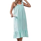 Viakeo 100% Cotton Nightgowns For Women Sleeveless Night Gown Long Sleep Dress With Pockets
