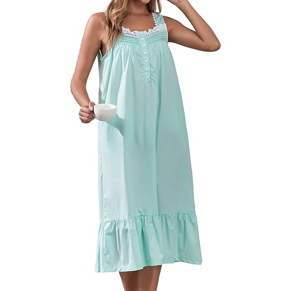 AVIIER 100% Cotton Nightgowns for Women Sleeveless Sleep Dress Ladies Gowns  Sleepwear with Pockets Apricot S at Amazon Women's Clothing store