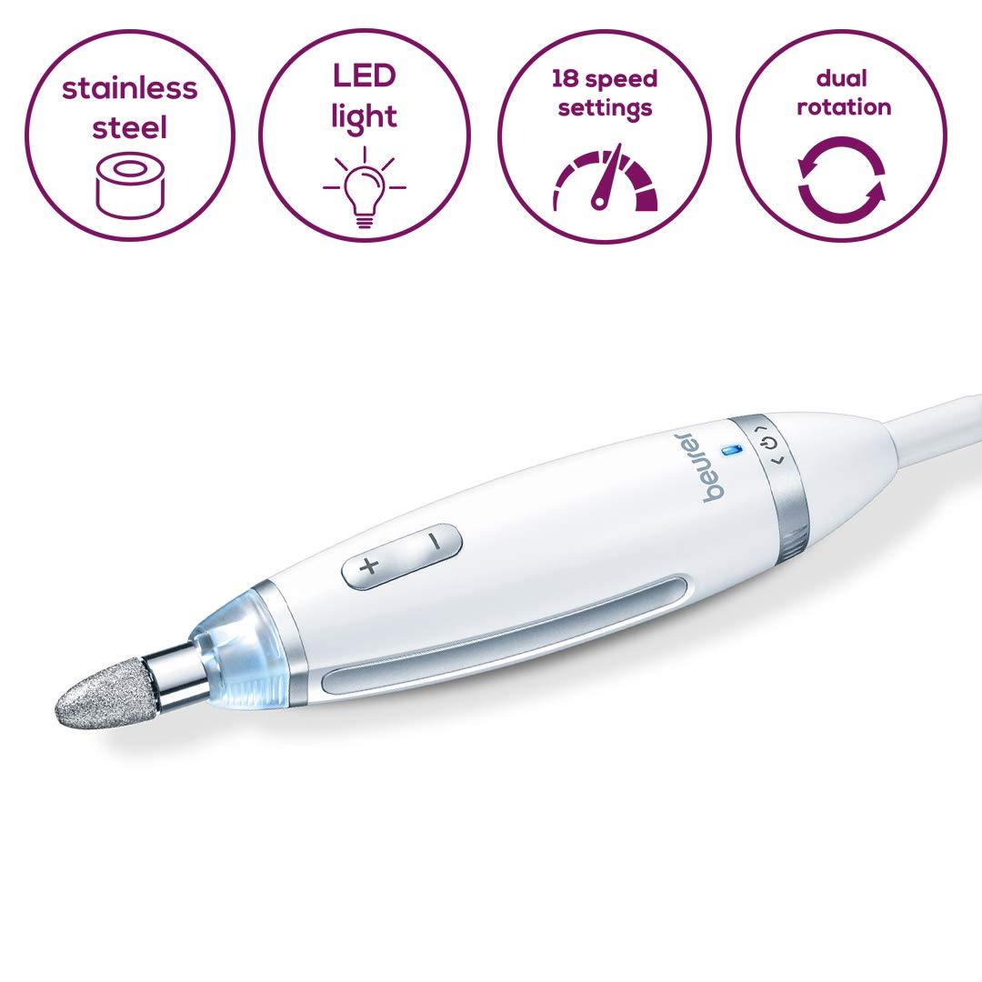 Beurer 24-piece Professional Manicure & Pedicure Nail Drill Kit | 10 Stainless Steel Attachm./10 Sanding Bands, 18 Speeds | Electric Nail File Set, Nails Care Tools, For Foot/Hand | Storage Case, MP62: Beauty