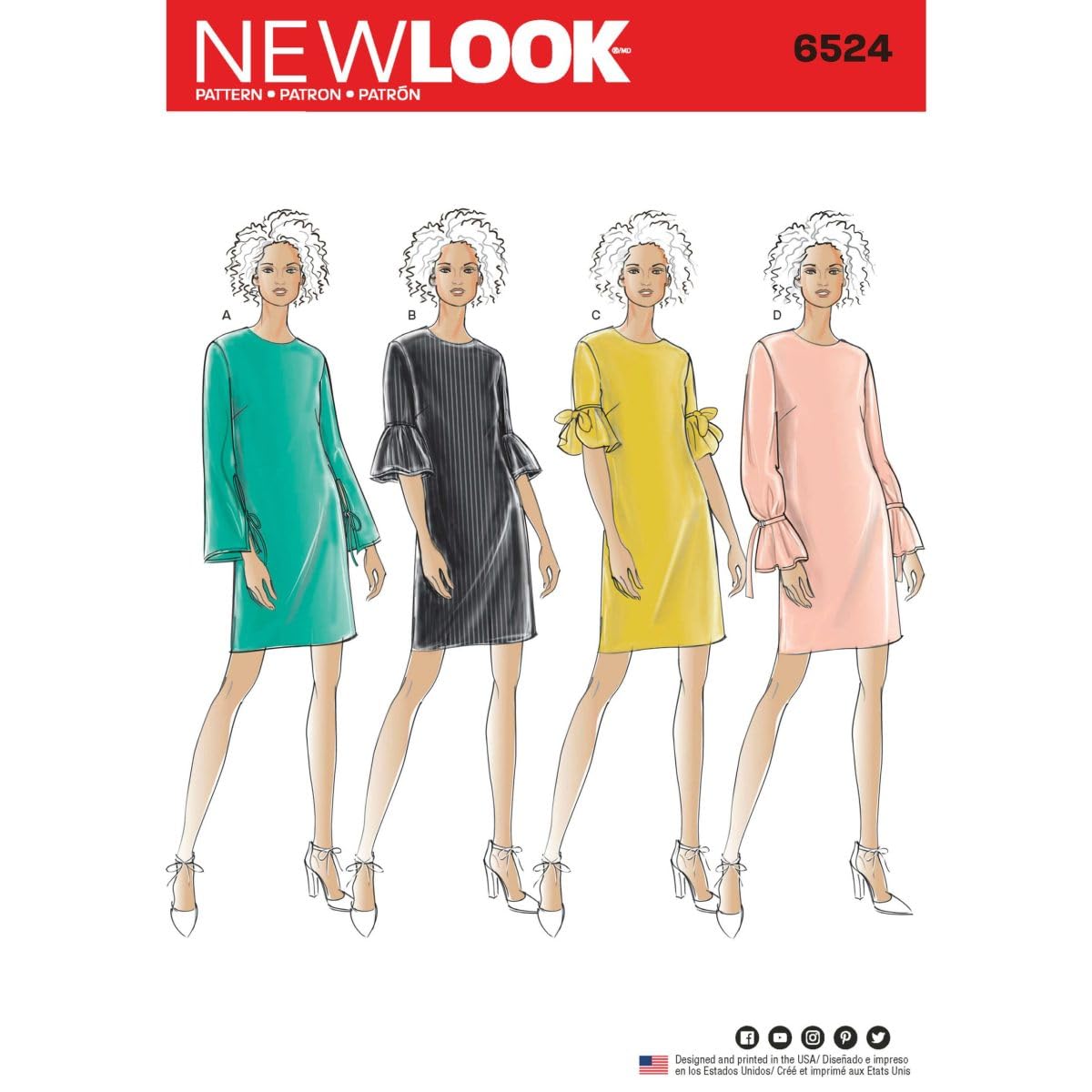 New Look Pattern 6524 Women’S Dress with Sleeve Variations, Paper, White, 22.00 x 15.00 x 1.00 cm