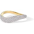 PAVOI 14K Gold Plated Wavy Cubic Zirconia Stackable Ring for Women | Twisted Wave CZ Band | Delicate Eternity Rings