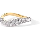 PAVOI 14K Gold Plated Wavy Cubic Zirconia Stackable Ring for Women | Twisted Wave CZ Band | Delicate Eternity Rings