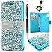 Badalink iPhone X Case, iPhone Xs Wallet Case Magnetic Kickstand Luxury Diamond Flip Cover Bling Rhinestone Leather Skin TPU Inner Shockproof Bumper Card Slot with Stylus Pen Dust Plug - Wallet Blue