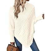 ZAFUL Women's Asymmetrical Turtleneck Poncho Sweaters Drop Shoulder Cable Knit Casual Pullover Sweater