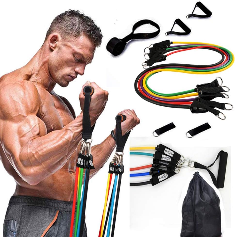 Exercise Resistance Bands Set, Workout Tension Bands Pull Ropes Workout Resistance Tubes up to 100 lbs Waist Arm Leg Strength Training Bodybuilding for Yoga,Pilates,Physio Home Gym Equipment
