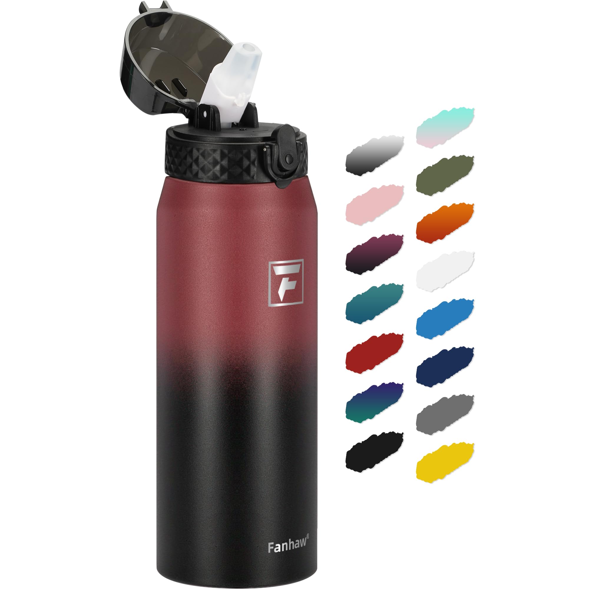 Photo 1 of Fanhaw 24 Oz Stainless Steel Insulated Sports Water Bottles with Straw for Kids, Men and Women (Red Black)