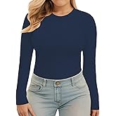 Women Plus Size Tops Casual Long Sleeve Shirts Cute Crewneck Undershirt Casual Lightweight Tight Fitted Blouse 3XL Navy Blue