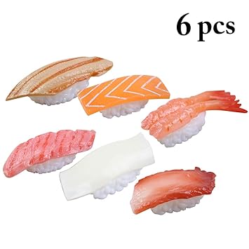 Coxeer 6PCS Artificial Food Realistic Sushi Assorted Fake Food Model Photography Prop