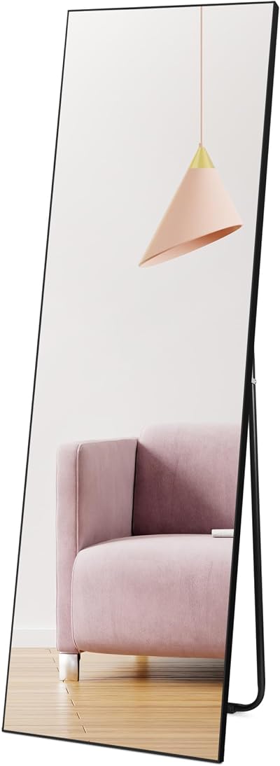 Hoikwo Full Length Mirror 59x16 in Black Frame Standing Wall Mountable 150x41 cm