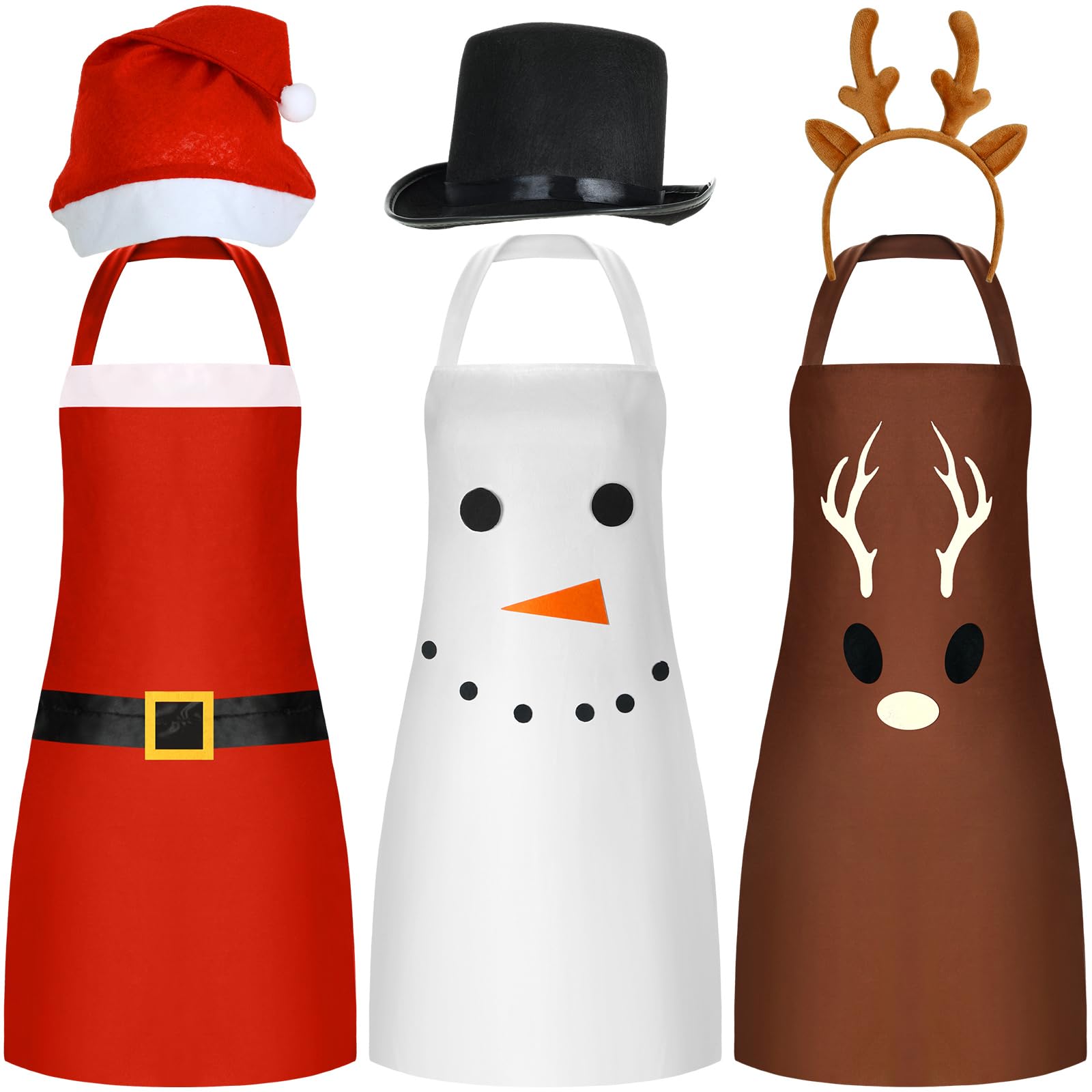 Photo 1 of JOVITEC 6 Pieces Christmas Apron and Hat Set - Christmas Elf Apron and Elf Hat for Christmas Party Costume Supplies (Santa)