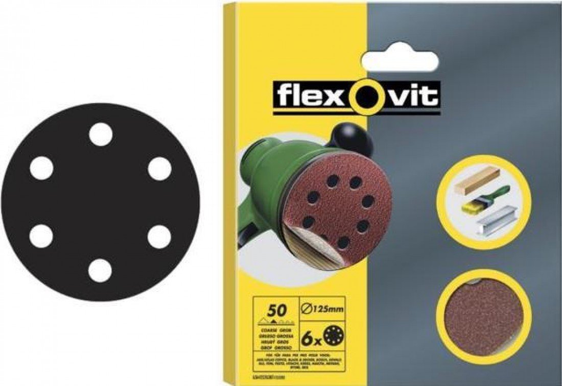 Flexovit FLV26394 Hook & Loop Backed Sanding Discs 150 mm 6 Hole - Crs (6 pack)