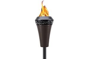 TIKI Island King 65" Metal Outdoor Torch – Weather-Resistant Decorative Torch with Long-Lasting Wick, Snuffer & Easy Refill for Backyard, Patio & Garden, Brown