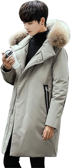 Amazon リュハイ ダウンジャケット メンズ 冬 ロング丈 コート リアルファーフード付き 上着 スリム 厚手 防寒 カジュアル 通勤 ロング ジャケット コート コート ジャケット 通販