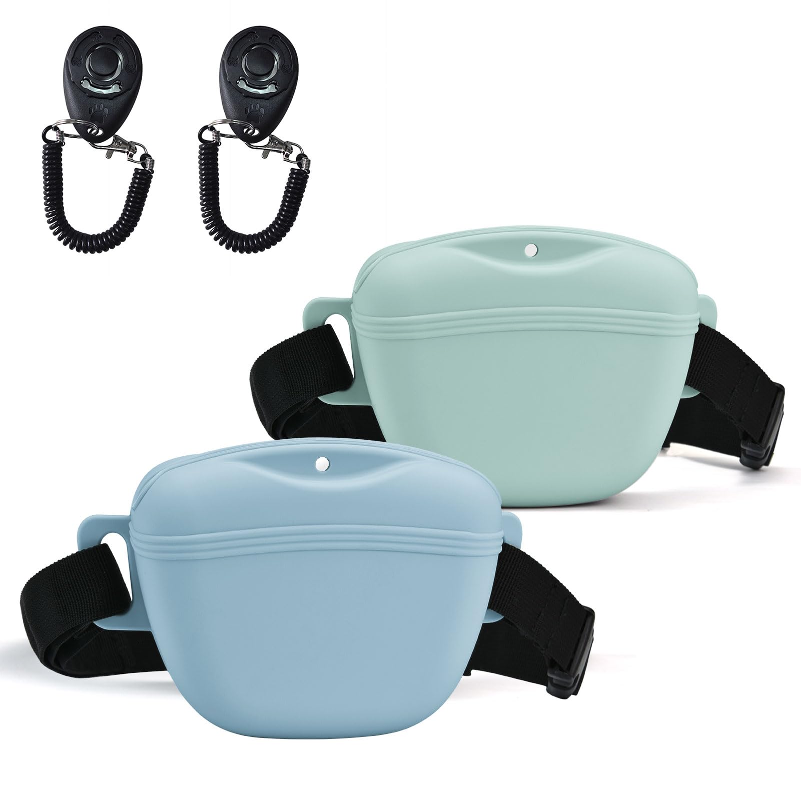AUDWUD Upgraded Version of Silicone Treat Bag,Thicker and Stronger,Tighter Sealing;Comes with a Belt for Convenient Wearing;also Includes a Training Clicker for Easy Dog Training