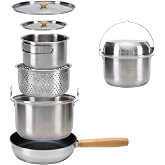 KingCamp Camping Cookware Set, 304 Stainless Steel Camping Pot for 4-6 | Portable Stackable Campfire Cooking Pots Pan and Kettle with Travel Tote Bag for Camping Outdoor Kitchen Cooking Picnic