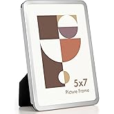 Axeman 5x7 Picture Frame-Metal Rounded Corner Frame 5x7, 5''x7''Photo Frame with Tempered Glass,Tabletop and Wall Display, One-Piece 5 By 7 Metal Picture Frame for images, Silver