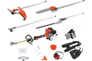 Iglobalbuy 52cc 2-Stroke 5 in 1 Garden Hedge Trimmer Combo, Gas Powered Long Reach Pole Saw Grass String Trimmer Brush Tree Cutter Pruner Weed Eater Multi Functional Garden Trimming Tools