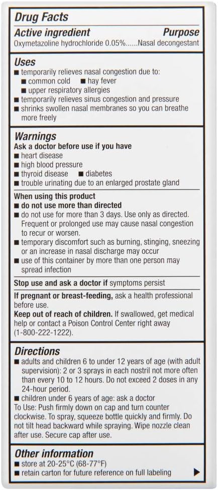 Rite Aid Nasal Spray for Allergies & Colds with 12 Hour Relief, Oxymetazoline HCI 0.05% - 1 fl oz | Fast & Powerful Nasal Decongestant | Allergy & Sinus Pressure Relief: Health & Personal Care