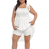 HDE Womens Plus Size Romper Dress with Built in Shorts & Pockets Tie Strap Dress