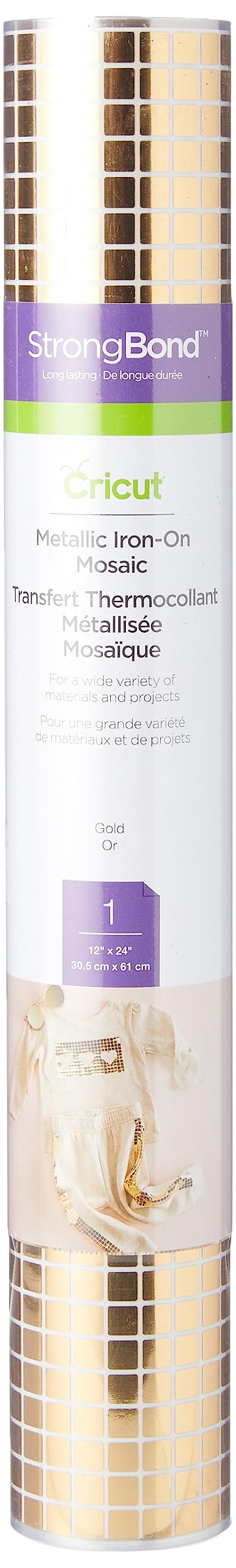 Cricut Metallic Iron On | Mosaic Squares Gold | 61 cm (24 ft) | Heat Transfer Vinyl Roll (HTV) | for use with All Cricut Cutting Machines