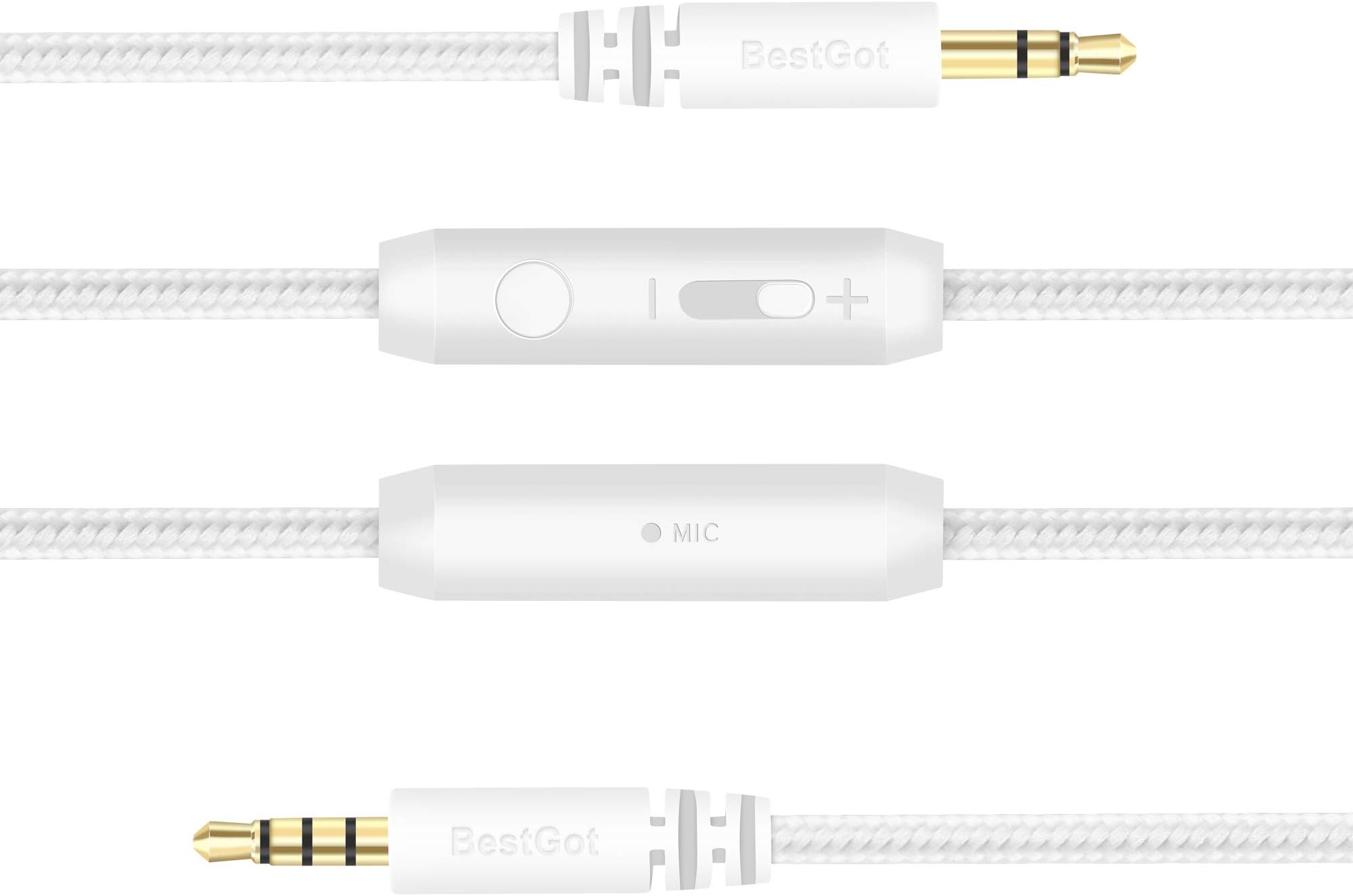 BestGot Audio Cable 3.5mm Headphone Cable with Microphone in-line Volume (4.3ft / 1.3m) for PS4 Controller, Headphones, Home/Car Stereos and More (1-Pack White)