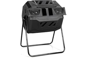 Goplus Tumbling Composter, 43 Gallon Compost Bin Barrel, Dual Chamber 360° Rotating Composting Device w/Aeration System for G