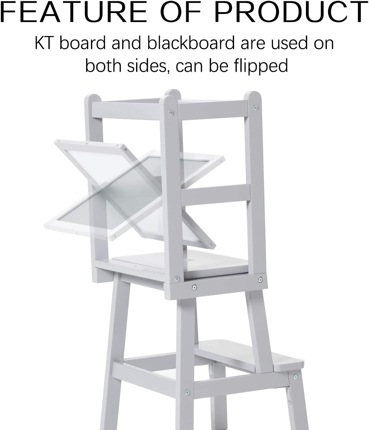 HOUCHICS Kids Kitchen Step Stool Children Wooden Standing Tower,Toddler Kitchen Helper Tower Footstool for Kitchen,Bathroom(Gray): Furniture & Decor