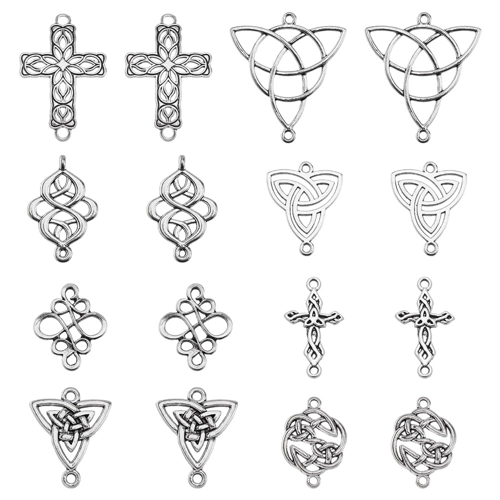 SUNNYCLUE 1 Box 48Pcs 8 Styles Celtic Charms Silver Celtic Knot Charm Bulk Antique Alloy Irish Cross Trinity Links Connector Knot Charms for Jewellery Making Charm Necklace Bracelet Earring DIY Crafts