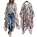 haoricu Women Cardigan, Womens Open Front Floral Print Chiffon Loose Shawl Kimono Cover up Shirt (Asian Size:L, White)