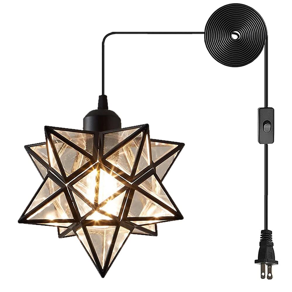 Photo 1 of AECBUY, Clear PVC Star Ceiling Hanging Droplight Retro Style Black Metal Pendant Lamp Industrial Plug in Light to for Dining Room Living Bedroom, ddct210929B04