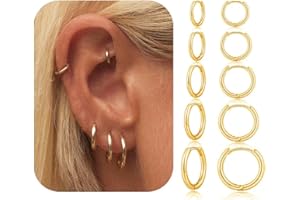 Geveay Sterling Silver Earrings for Women 5 Pairs Small Silver Hoop Earrings Hypoallergenic Mini Tiny Stacks Cartilage Hoops 