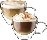 ecooe Double Walled 350ml Glass Cups with Handle Borosilicate 2x350ml