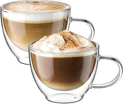 ecooe Double Walled 350ml Glass Cups with Handle Borosilicate 2x350ml
