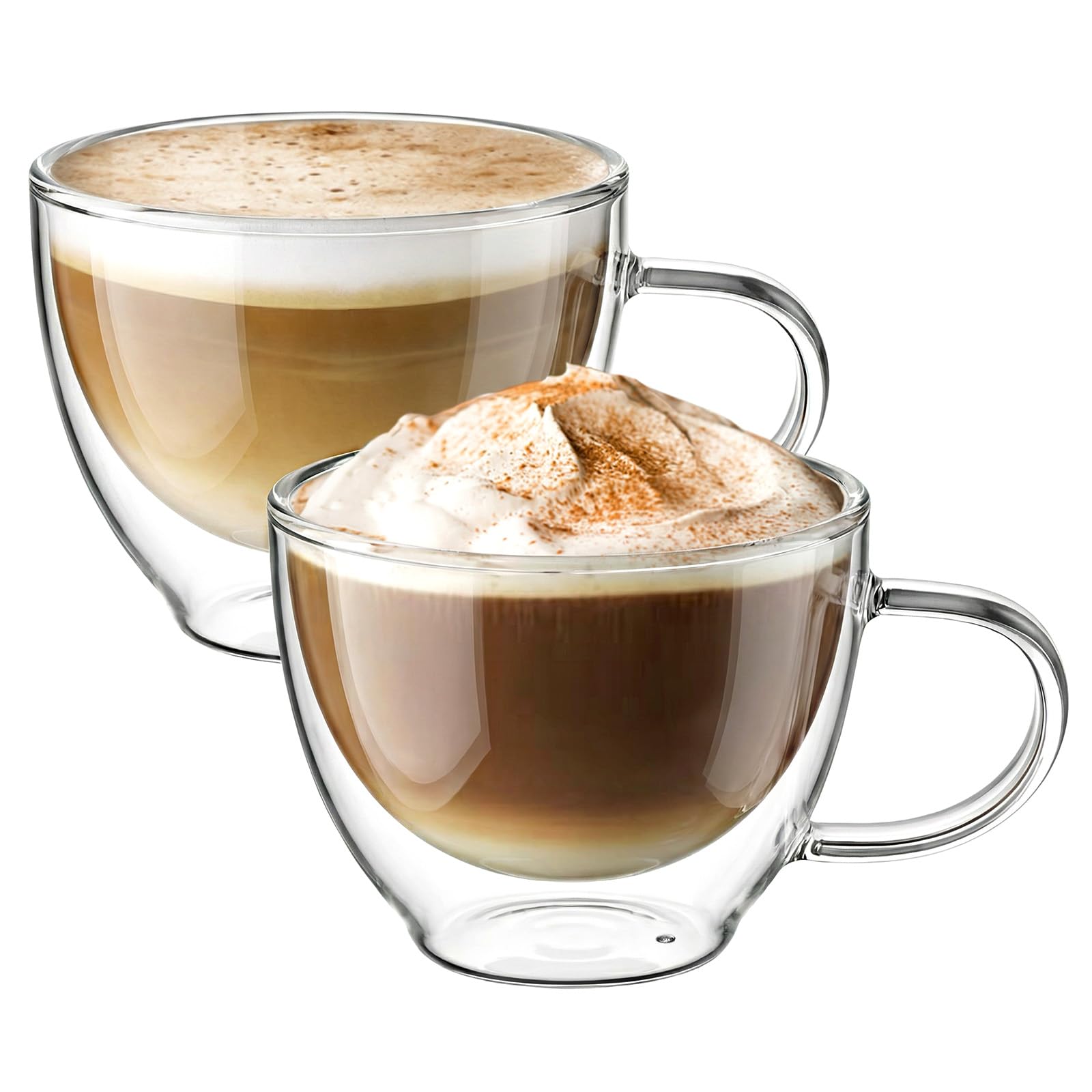 ecooe 2x350ml Double Walled Coffee Glasses Mugs Cappuccino Latte Macchiato Glasses Cups with Handle Borosilicate Heat Resistant Glass Cups for Coffee Tea Milk Juice Ice Cream