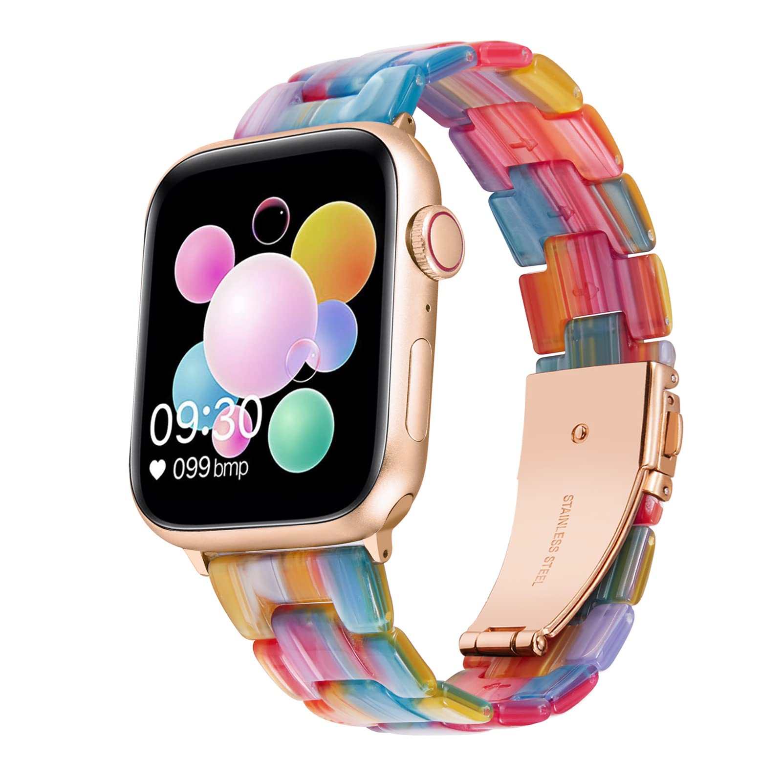 BINLUN Compatible with Apple Watch Straps 42mm 44mm 45mm 46mm 49mm for Women Men, Ladies Resin Watch Band Compatible with iWatch Series 11/10/9/8/7/6/5/4/3/2/1/Ultra/Ultra 3 2/SE/SE3 2（Rainbow）