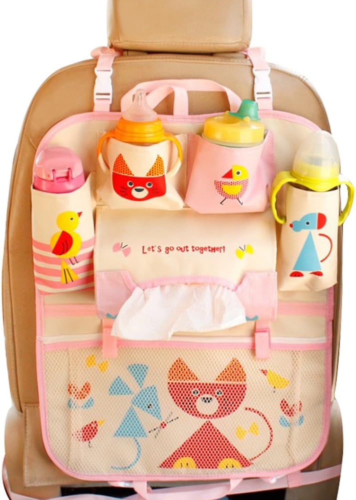 Car Backseat Organizer Kick Mats - Auto Seat Back Protector Kids Toy Storage Rabbit