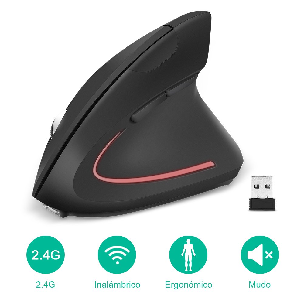 GHB Ratón Óptico Inalámbrico Diseño Vertical Ergonómico Prevención de Tendinitis G Apta