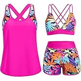 Daci Women 3 Piece Tankini Swimsuits - Tummy Control Tank Top with Bra Modest Bathing Suit with Pockets Boyshorts Bottom 2026