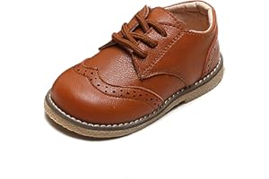 YOUNIFIZ Toddler Boys Girls Dress Shoes Comfort Oxford Shoes Wedding Church Dress Shoes Lace Up Soft Leather School Uniform Loafer Flats